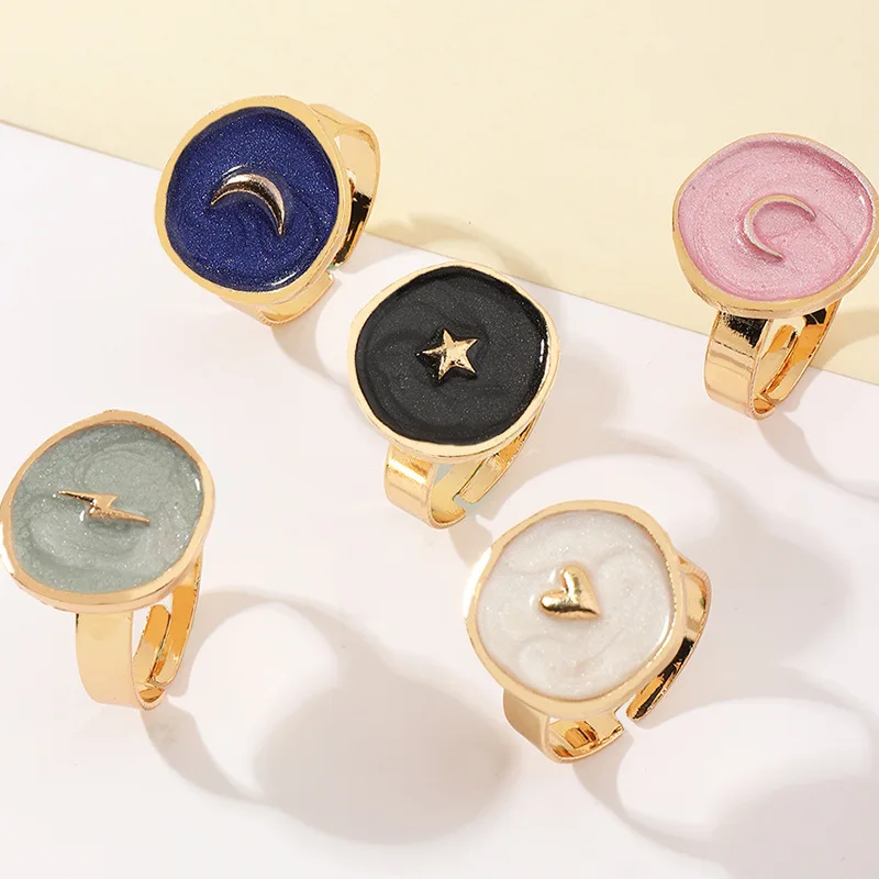Trendy Alloy Drop Oil Love Moon Star Heart Lightning Round Finger Female Rings Jewelry Womens Creative Wedding Gifts Girls Party
Trendy Alloy Drop Oil Love Moon Star Heart Lightning Round Finger Female Rings Jewelry Womens Creative Wedding Gifts Girls Party
