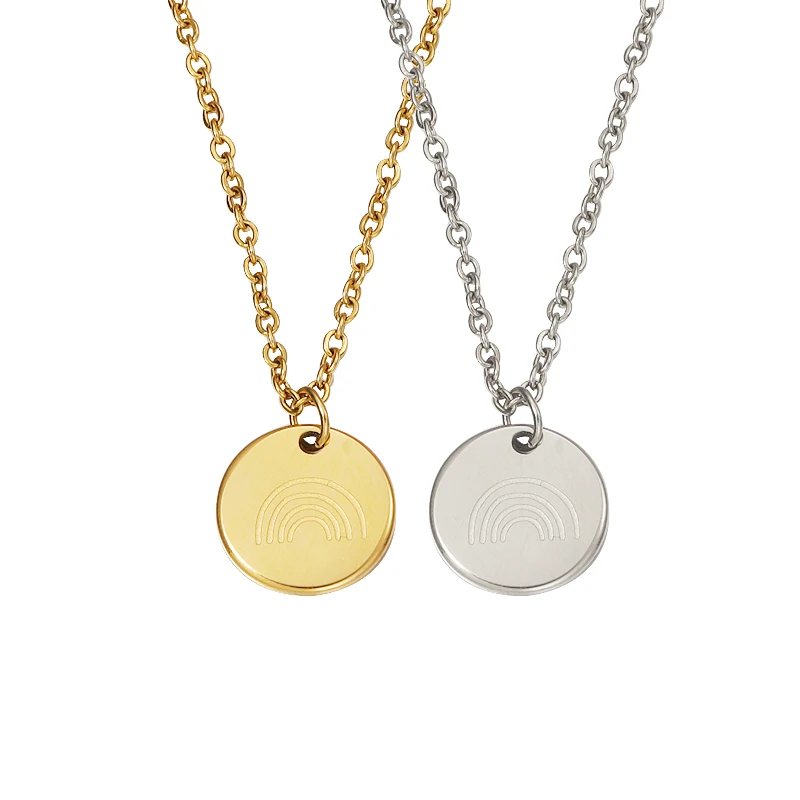 20Pcs/Lot Ins Round Corner Engrave Rainbow Pendant Necklaces 18K Gold Plated Stainless Steel Chain Necklaces For Women's Jewelry
20Pcs/Lot Ins Round Corner Engrave Rainbow Pendant Necklaces 18K Gold Plated Stainless Steel Chain Necklaces For Women's Jewelry