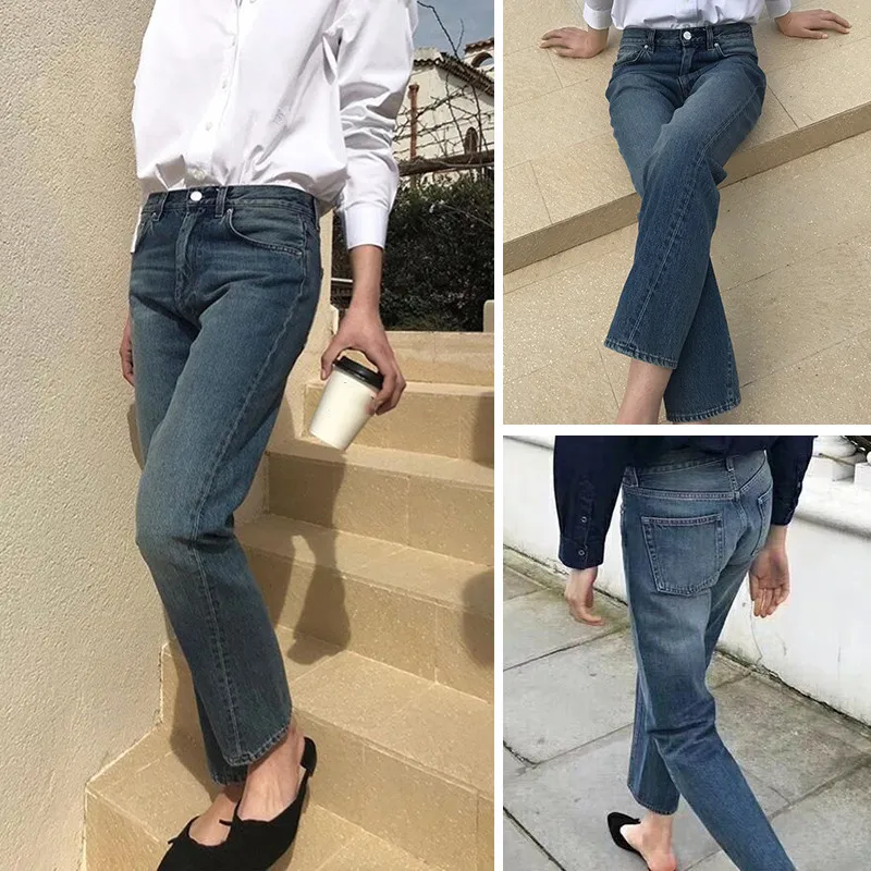 Women Irregular Cropped Jeans Classic Straight High Waist Vintage Solid Color Ladies Ankle-length Pants
Women Irregular Cropped Jeans Classic Straight High Waist Vintage Solid Color Ladies Ankle-length Pants