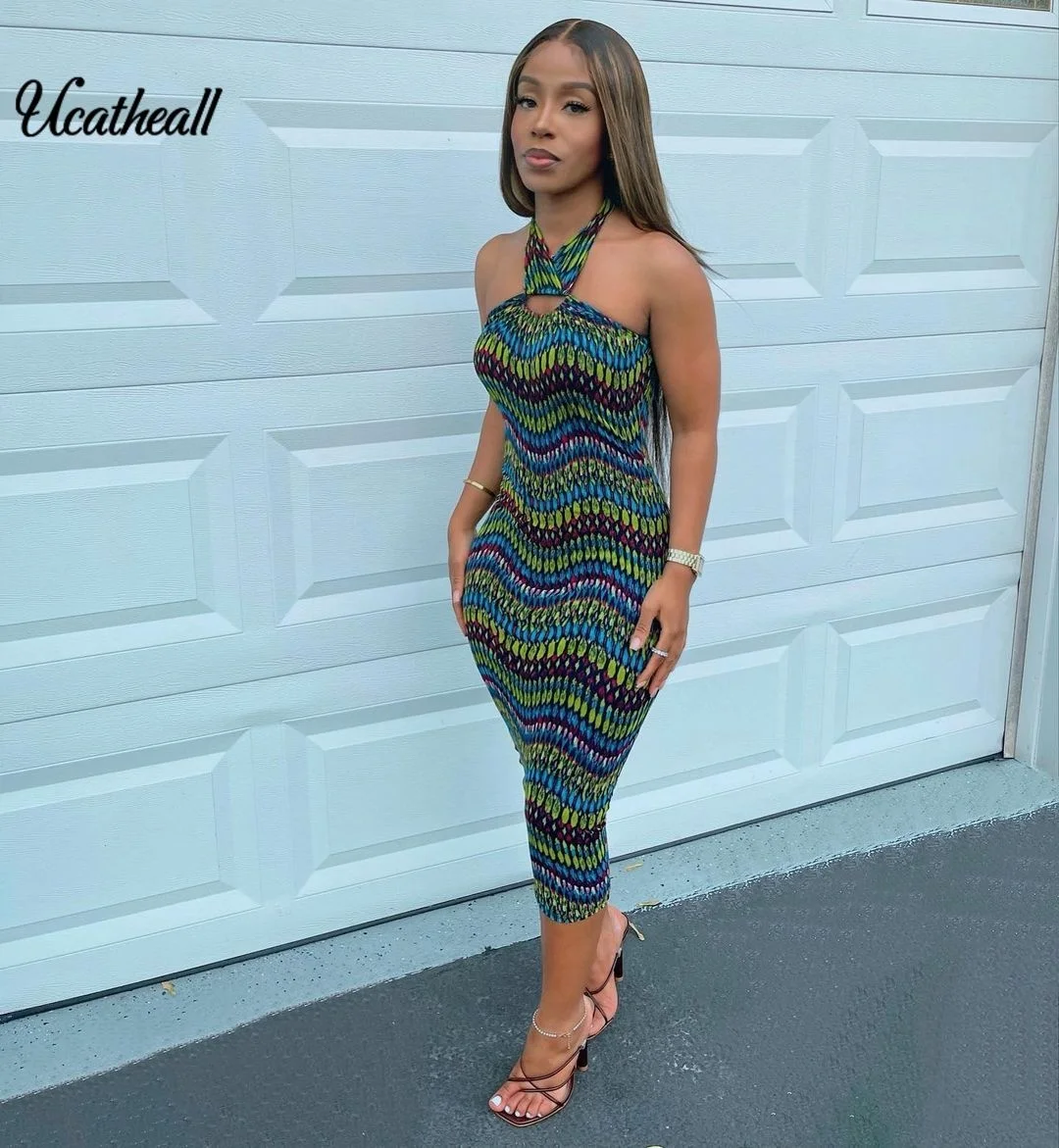 Spring Summer Women's Dress Sleeveless Halter Backless Print Elegant Casual High Waist Elastic Bandage Dress
Spring Summer Women's Dress Sleeveless Halter Backless Print Elegant Casual High Waist Elastic Bandage Dress