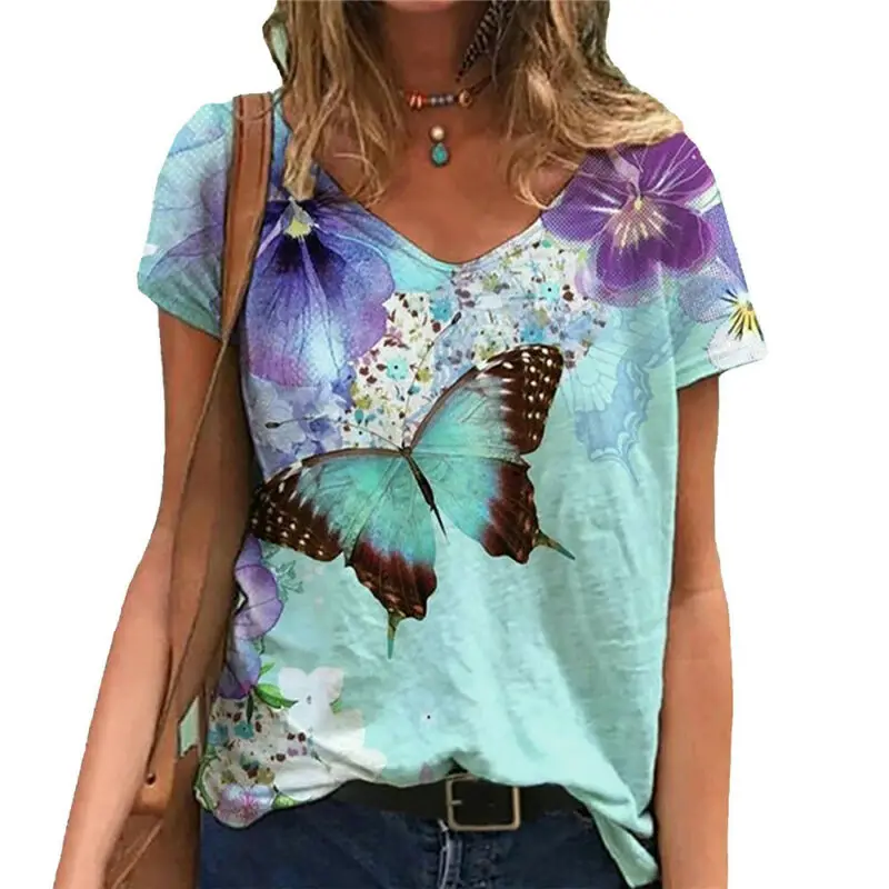 Women Summer Print Loose T-shirt Short Sleeve V-neck Top Casual Blouse Plus Size
Women Summer Print Loose T-shirt Short Sleeve V-neck Top Casual Blouse Plus Size