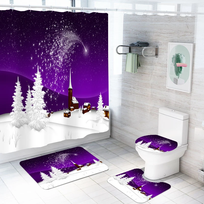 Snow Scene 3D Print Purple Background Bathroom Set Shower Curtain Set Merry Christmas Floor Rugs Cartoon Bath Sets 4Pieces
Snow Scene 3D Print Purple Background Bathroom Set Shower Curtain Set Merry Christmas Floor Rugs Cartoon Bath Sets 4Pieces