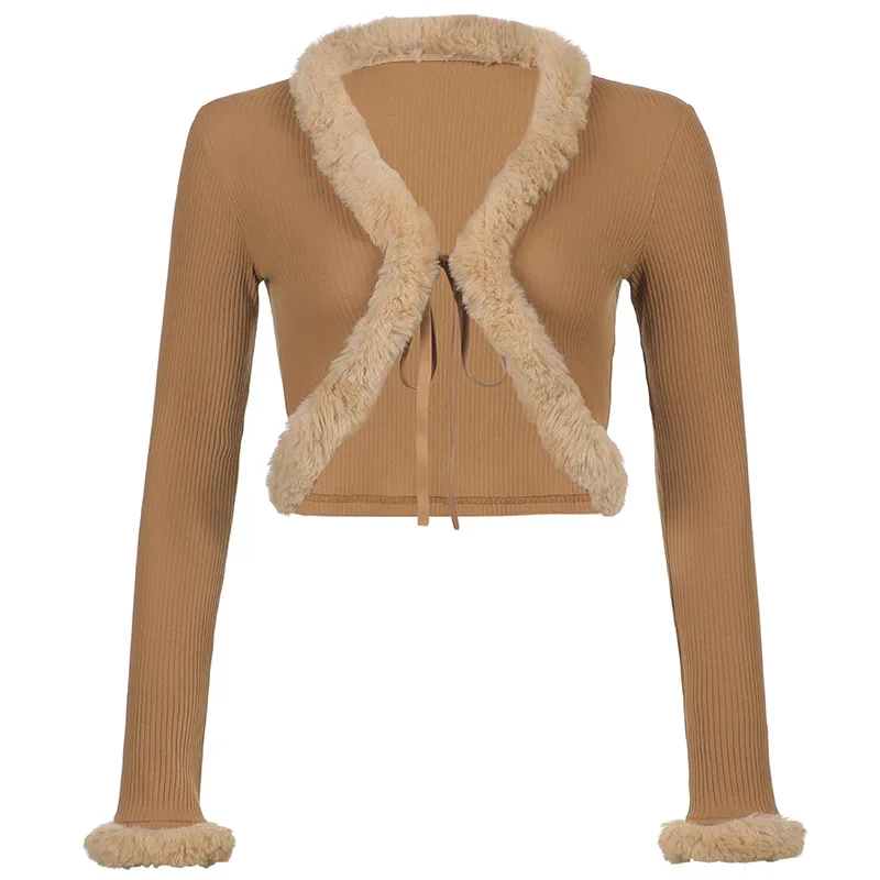 Women's Knit Sweater Cardigans Sexy Fitted Faux Fur Trim Tied coat 2021 Fashion new Long Sleeve Crop Top y2k Autumn jumper
Women's Knit Sweater Cardigans Sexy Fitted Faux Fur Trim Tied coat 2021 Fashion new Long Sleeve Crop Top y2k Autumn jumper