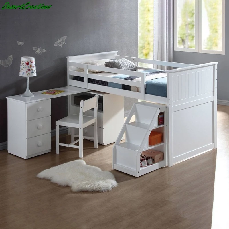 Лофт кровать с полками для хранения + стол + лестница мебель для спальни в простом стиле 
Лофт кровать с полками для хранения + стол + лестница мебель для спальни в простом стиле
