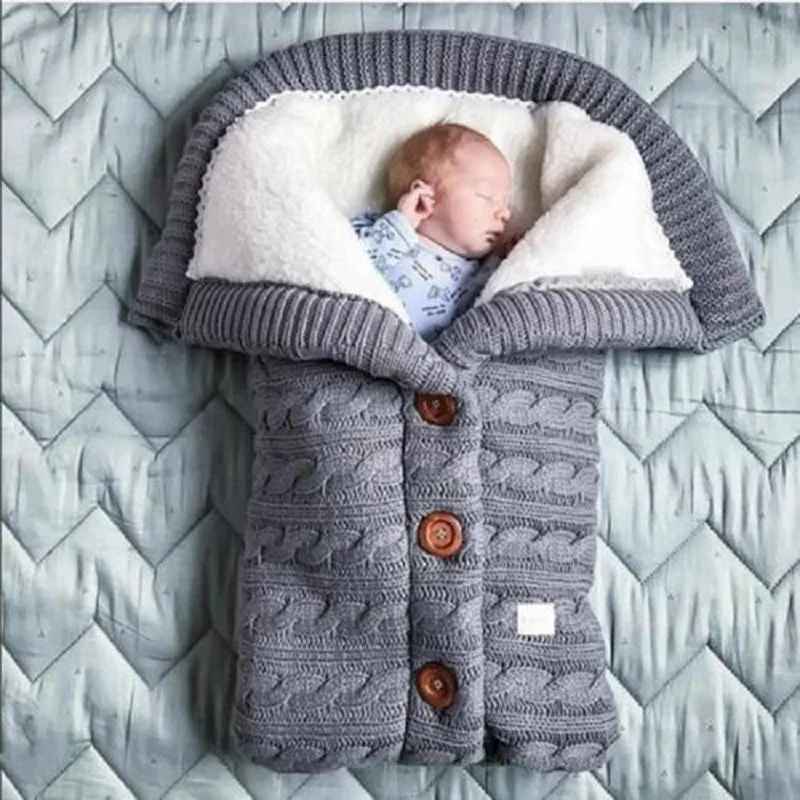 

Baby Sleeping Bag Envelope Winter Kids Sleepsack Footmuff For Stroller Knitted Sleep Sack Newborn Swaddle Knit Wool Slaapzak