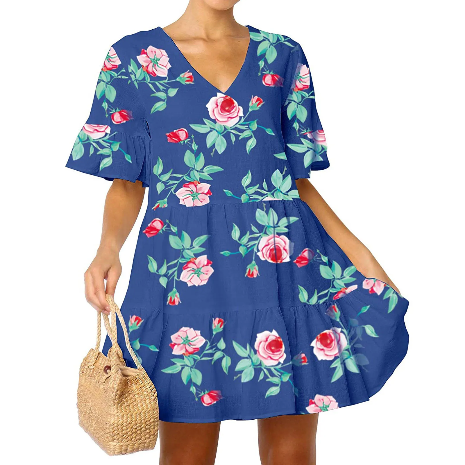 40# Vintage Women Ruffle Dress With Pockets Flare Sleeve V Neck Mini Dress Boho Loose Swing Tunic Summer Dress 2021 Vestidos
40# Vintage Women Ruffle Dress With Pockets Flare Sleeve V Neck Mini Dress Boho Loose Swing Tunic Summer Dress 2021 Vestidos
