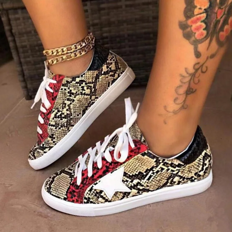 Fashion Women Snake Printing PU Leather Vulcanized Shoes Lace up Female Sneakers Woman Platform Shoes Walking Footwear
Fashion Women Snake Printing PU Leather Vulcanized Shoes Lace up Female Sneakers Woman Platform Shoes Walking Footwear
