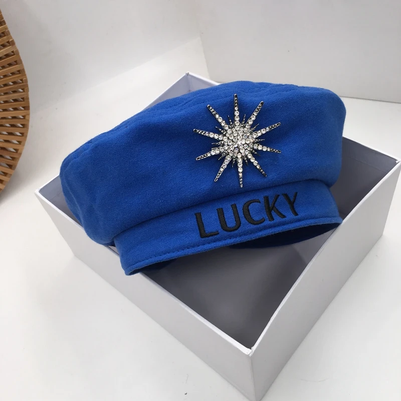 Берет LUCKY модная женская Повседневная хлопковая шапка-берет с большими стразами