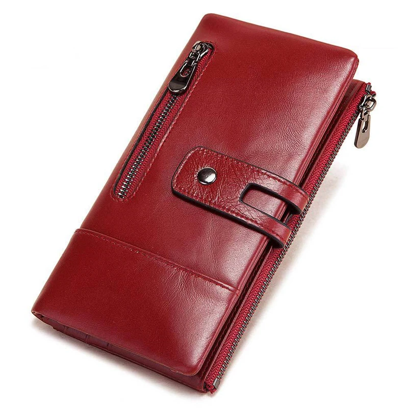 

Genuine Leather RFID Purse Women Hasp Zipper Wallets Cow Leather Female dobble Purse Long Womens Wallets Ladies Clutches