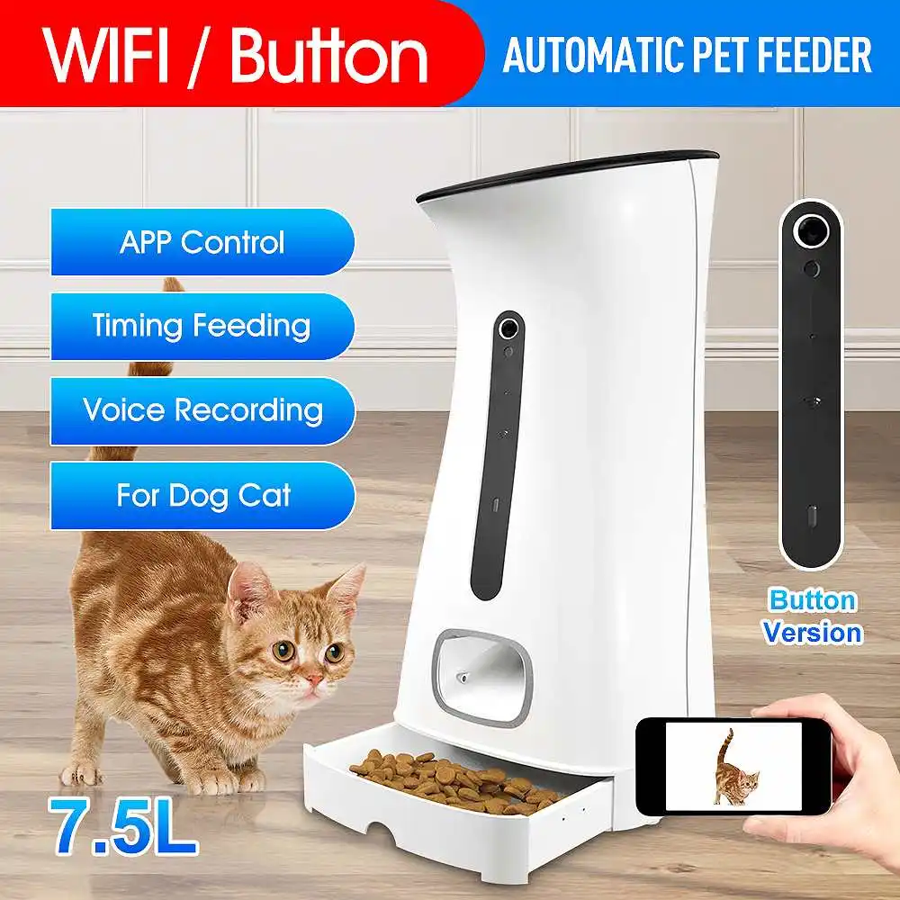 

7.5L большая автоматическая кормушка для домашних животных, интеллектуальное голосовое Регистраторы приложение Управление таймер кормлени...
