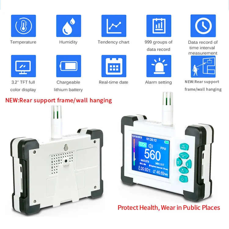Clearly 3.2 inches color screen data logger download in PDF file CO2 meter desk gas detector with high accuracy sensor
Clearly 3.2 inches color screen data logger download in PDF file CO2 meter desk gas detector with high accuracy sensor