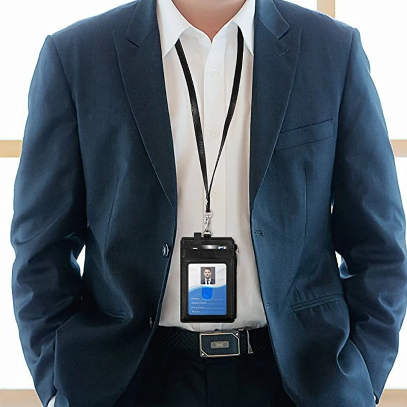 Badge Holder with Zipper, PU Leather ID Badge Card Holder Wallet with 5 Card Slots, 1 Side RFID Blocking Pocket and 20 inch Neck
Badge Holder with Zipper, PU Leather ID Badge Card Holder Wallet with 5 Card Slots, 1 Side RFID Blocking Pocket and 20 inch Neck