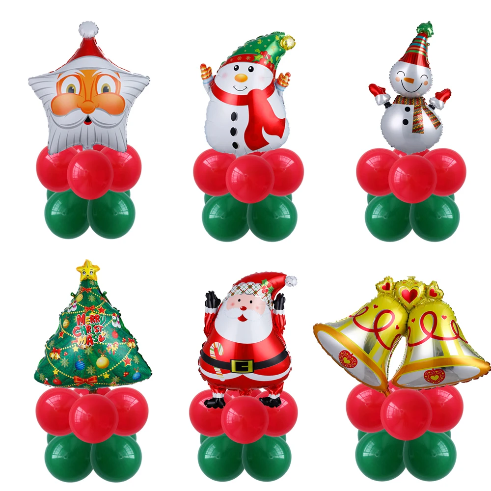 5pcs/set Santa Claus Balloons stand Christmas Snowman Ballons indoor Navidad Xmas Party Decors red green star Helium globos | Дом и сад
