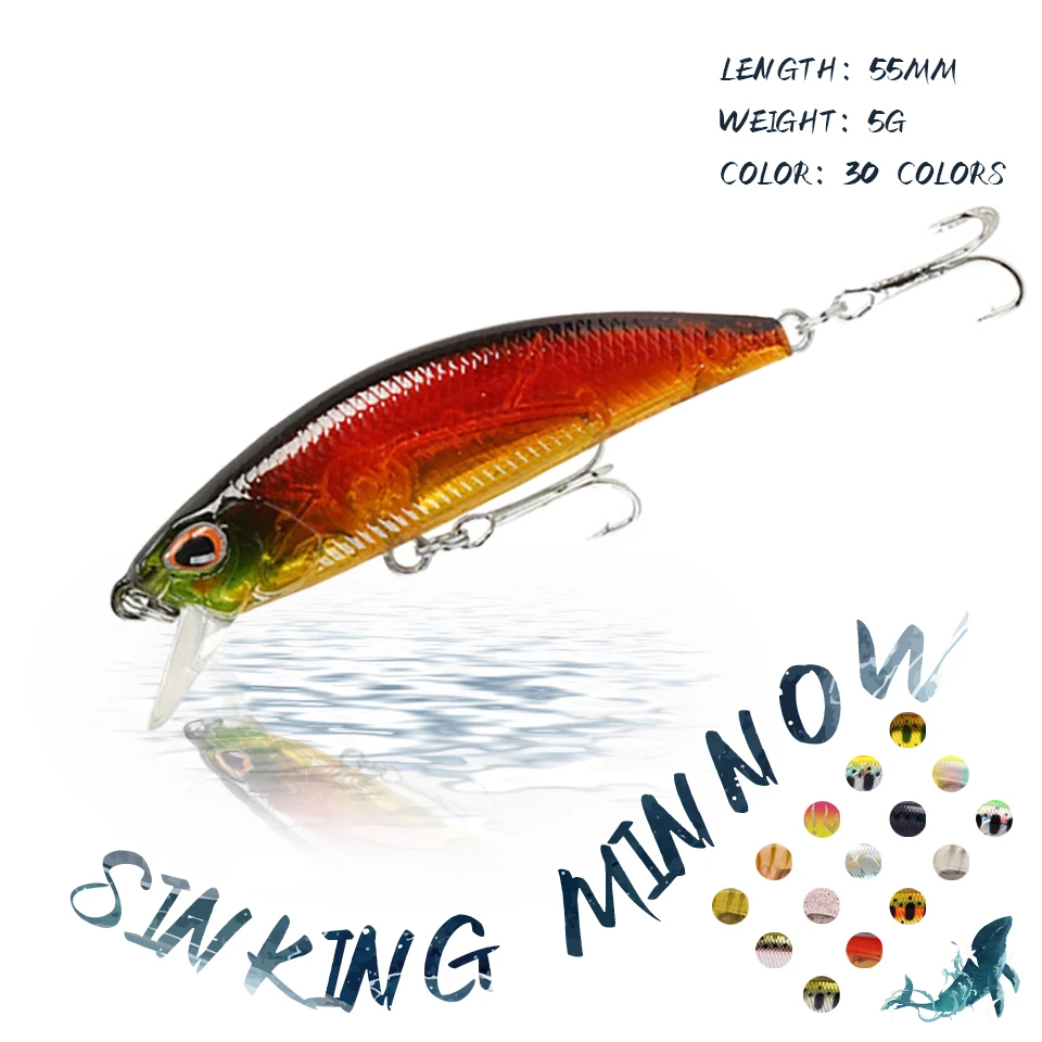 KoKossi 1PCS 55MM 5G Crankbait Minnow Fishing Lures Hard Artificial Fake Bait Sinking Wobbler 3D Eyes Fishing Accessories Tackle 
KoKossi 1PCS 55MM 5G Crankbait Minnow Fishing Lures Hard Artificial Fake Bait Sinking Wobbler 3D Eyes Fishing Accessories Tackle