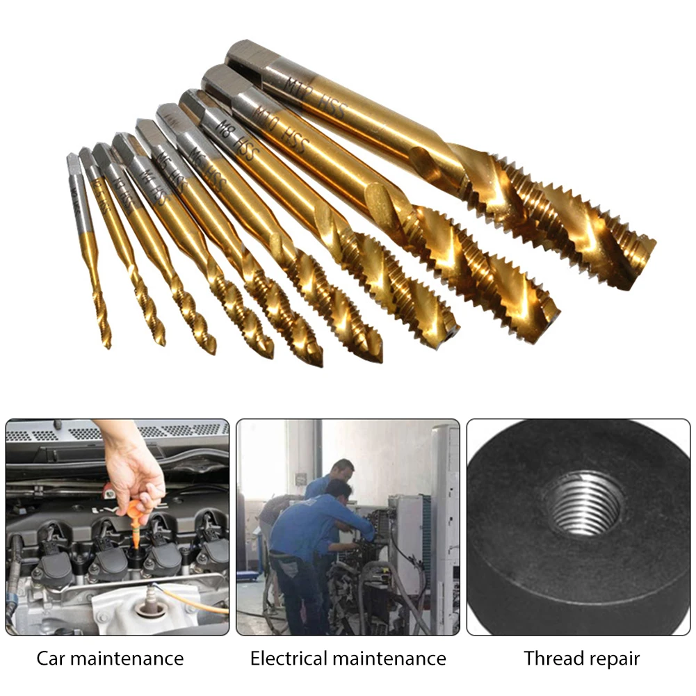 9/6pcs Thread Metric Plug Drill Bits Hand Tap Drill Bits HSS Screw Spiral Point Thread Hex Shank Machine Tap Kit
9/6pcs Thread Metric Plug Drill Bits Hand Tap Drill Bits HSS Screw Spiral Point Thread Hex Shank Machine Tap Kit