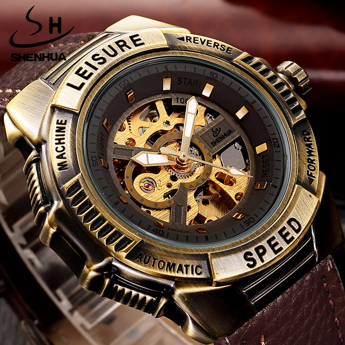 SHENHUA Vogue Army Style Lychee Skin Pattern Genuine Leather Strap Gothic Men Sport Casual Automatic Mechanical Skeleton Watch
SHENHUA Vogue Army Style Lychee Skin Pattern Genuine Leather Strap Gothic Men Sport Casual Automatic Mechanical Skeleton Watch
