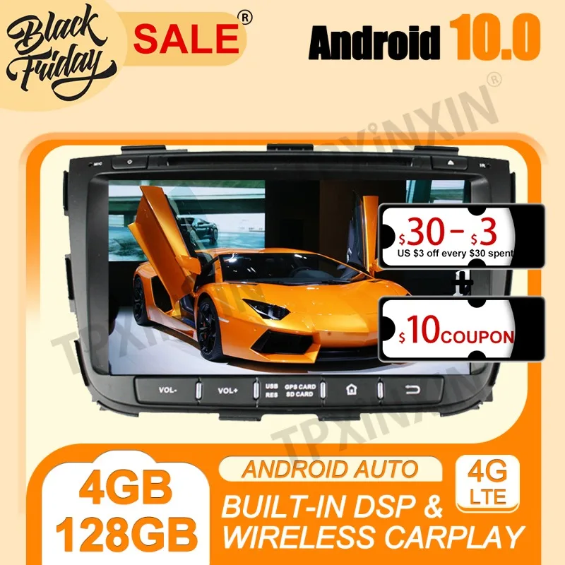 

DSP Android 10.0 PX6 IPS Carplay 4G+128G For Kia Sorento 2012-2018 Multimedia Player Auto Radio Tape Recorder GPS Navi Head Unit