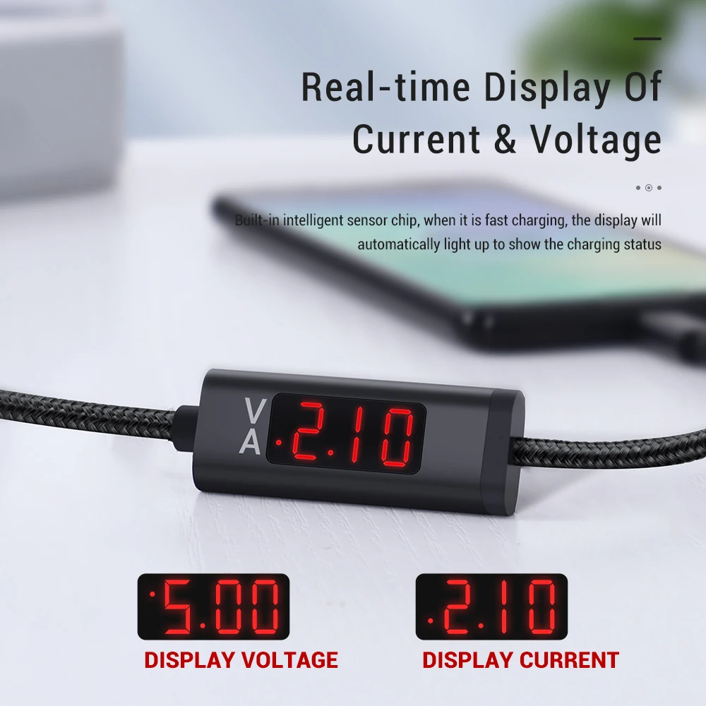 Кабель USB Type-C TOPK1M для Xiaomi Micro кабель с цифровым дисплеем Redmi 9 8 Samsung Galaxy мобильный