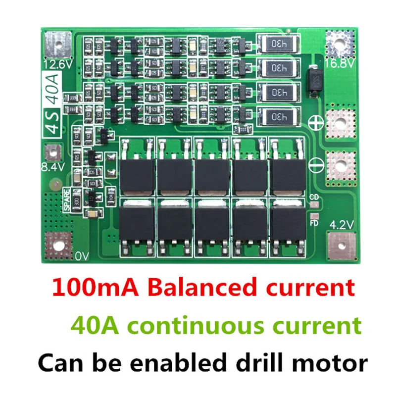 18650 4S 40A Li-ion Lithium Battery Charger Protection Board PCB BMS with Balance For Drill Motor 14.8V 16.8V Lipo Cell Module
18650 4S 40A Li-ion Lithium Battery Charger Protection Board PCB BMS with Balance For Drill Motor 14.8V 16.8V Lipo Cell Module