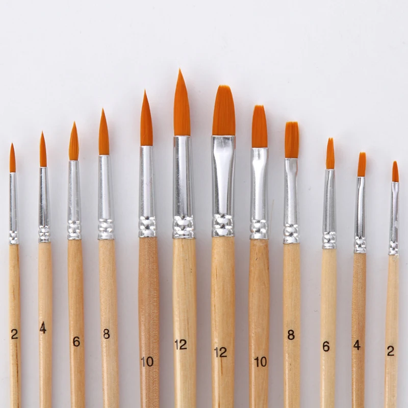 

12Pcs/Set Paint Brush Log Color Nylon Hair Oil Painting Brushes Set for Watercolor Acrylic Drawing Art Supplie Different Size