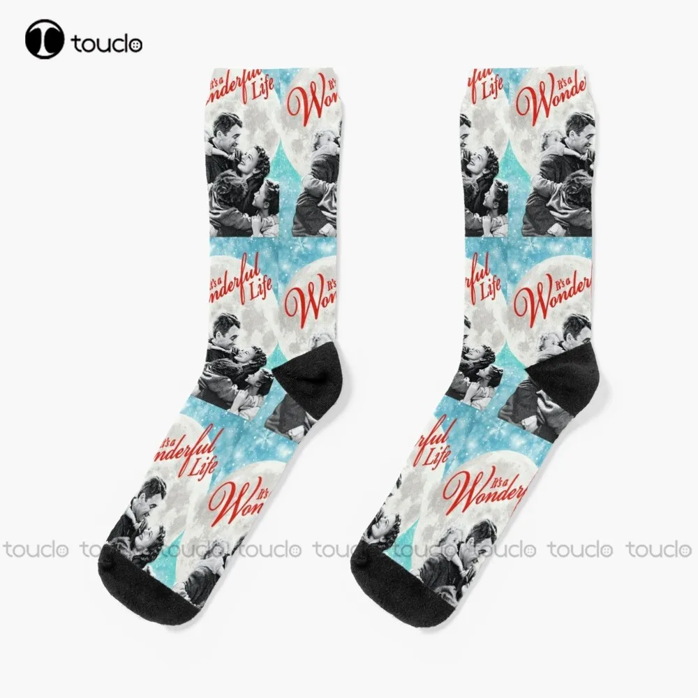 

Its A Wonderful Life Vintage Christmas Classic Socks Mens Black Crew Socks Unisex Adult Teen Youth Socks Christmas Gift Custom