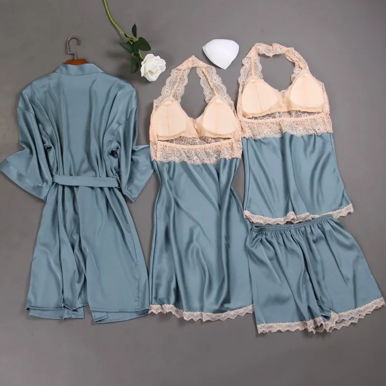 Women's Sexy Robe & Gown Sets Lace Bathrobe + Nightdress 4 Four Pieces Sleepwear Womens Sleep Set Faux Silk Robe
Women's Sexy Robe & Gown Sets Lace Bathrobe + Nightdress 4 Four Pieces Sleepwear Womens Sleep Set Faux Silk Robe