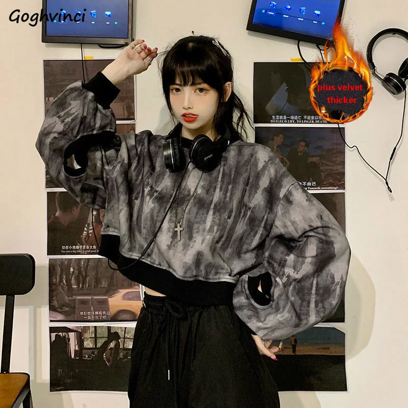 No Hat Hoodies Women Plus Velvet Thicker Harajuku Tie Dye Pullover Short Sweatshirts Hip Hop Girls O-neck Printed Streetwear New
No Hat Hoodies Women Plus Velvet Thicker Harajuku Tie Dye Pullover Short Sweatshirts Hip Hop Girls O-neck Printed Streetwear New