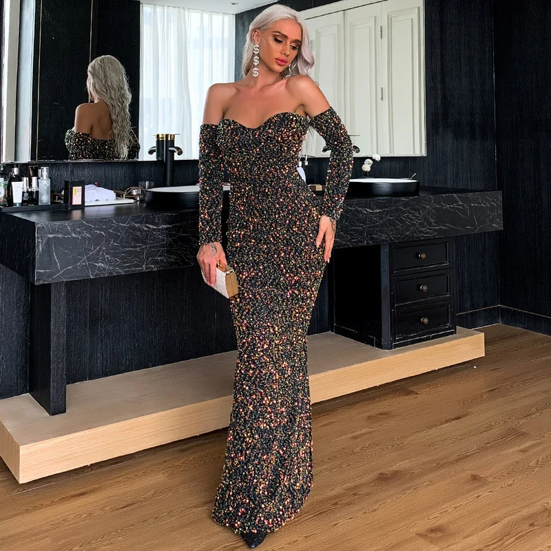Plus Size Evening Dresses Luxury Long Sequined for Women Mermaid Long Sleeve Ball Gowns V-neck Black
Plus Size Evening Dresses Luxury Long Sequined for Women Mermaid Long Sleeve Ball Gowns V-neck Black