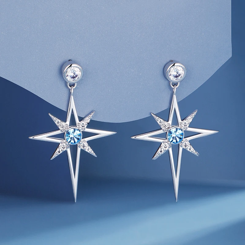 Blue Zircon Star Drop Earrings S925 Sterling Silver Shining Stars Hollow Short Earring Hypoallergenic Jewelry for Women
Blue Zircon Star Drop Earrings S925 Sterling Silver Shining Stars Hollow Short Earring Hypoallergenic Jewelry for Women