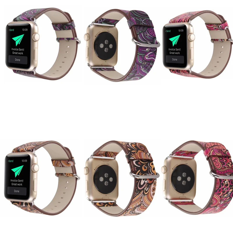 Кожаный ремешок для Apple Watch band SE 38 мм 42 40 44 цветочный принт винтажная Цветочная