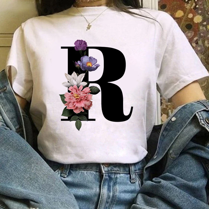 Ladies Tee Shirts 26 English Alphabet Print Ladies Tshirt Floral Alphabet T Shirt Women Summer Couples tshirt femme 2021
Ladies Tee Shirts 26 English Alphabet Print Ladies Tshirt Floral Alphabet T Shirt Women Summer Couples tshirt femme 2021