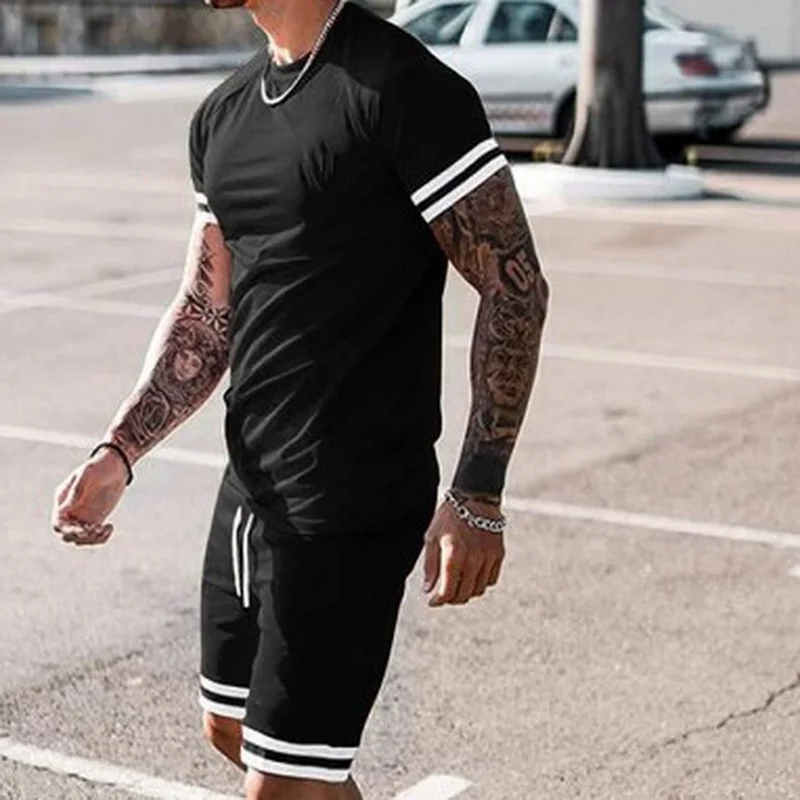 Casual Sportswear Running Men Splicing Set Sporting Suits Short Sleeve Men's T-shirt And Shorts Quick Drying Two Pieces Clothes 
Casual Sportswear Running Men Splicing Set Sporting Suits Short Sleeve Men's T-shirt And Shorts Quick Drying Two Pieces Clothes