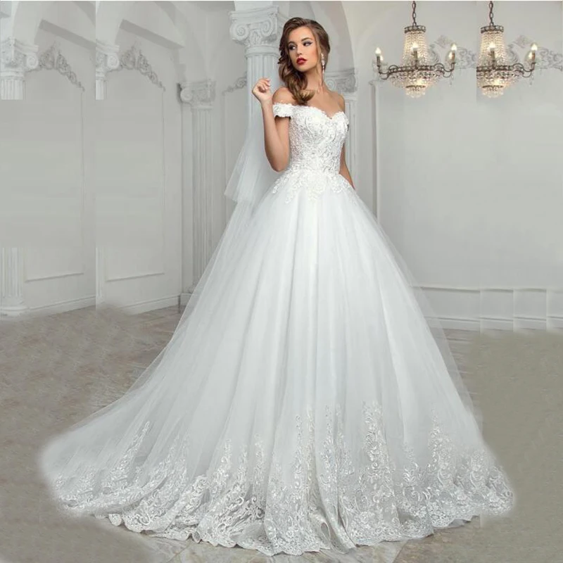Pricness Lace Wedding Dress Pure White Appliqued Plus Size Bridal Gowns Off The Shoulder Corset Up Back Train Marriage Dresses
Pricness Lace Wedding Dress Pure White Appliqued Plus Size Bridal Gowns Off The Shoulder Corset Up Back Train Marriage Dresses