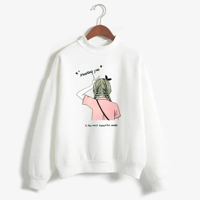 Autumn and winter new candy color couple outfit, back view girl, printed pattern all-match personality middle-collar hoodie
Autumn and winter new candy color couple outfit, back view girl, printed pattern all-match personality middle-collar hoodie