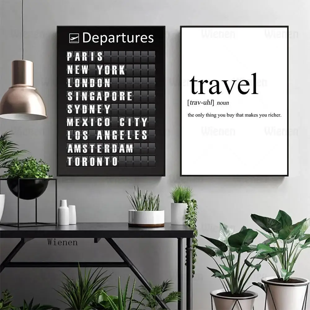 Travel Departures Nordic Poster Custom Travel City Quotes Wall Art Canvas Painting Black and White Picture for Living Room Decor
Travel Departures Nordic Poster Custom Travel City Quotes Wall Art Canvas Painting Black and White Picture for Living Room Decor