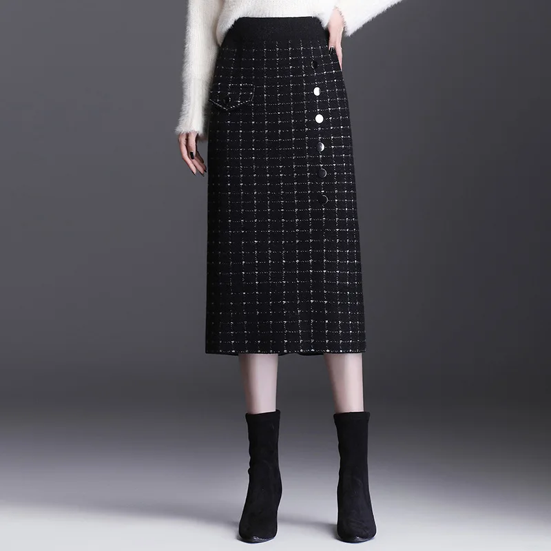Knitted Plaid Bodycon Skirt Autumn Winter Women High Waist Slim Casual Vintage Elegant Thick Mid-long Pencil Skirts Ladies
Knitted Plaid Bodycon Skirt Autumn Winter Women High Waist Slim Casual Vintage Elegant Thick Mid-long Pencil Skirts Ladies
