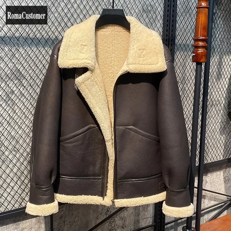 Mens Winter New Korean Genuine Leather Sheepskin Bomber Jackets Vintage Punk Style Slim Short Outerwear Wool Casual Fur Coat 
Mens Winter New Korean Genuine Leather Sheepskin Bomber Jackets Vintage Punk Style Slim Short Outerwear Wool Casual Fur Coat
