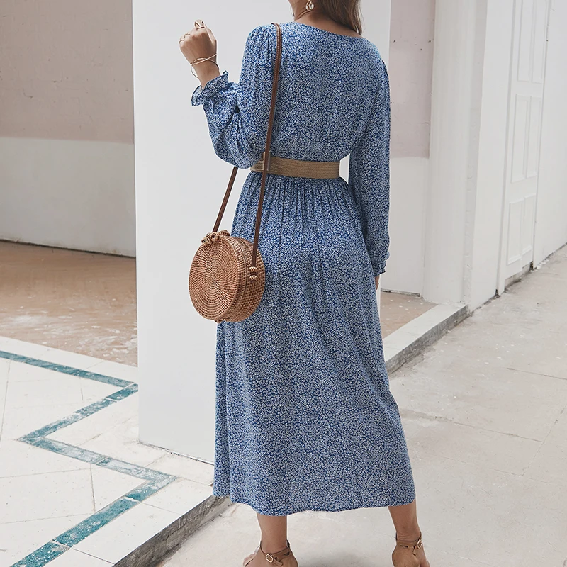 Midi Long Dress Spring Autumn Behomian Dresses Women Long Sleeve Floral Print Female Clothes A-line New Party Empired Robe GV010
Midi Long Dress Spring Autumn Behomian Dresses Women Long Sleeve Floral Print Female Clothes A-line New Party Empired Robe GV010