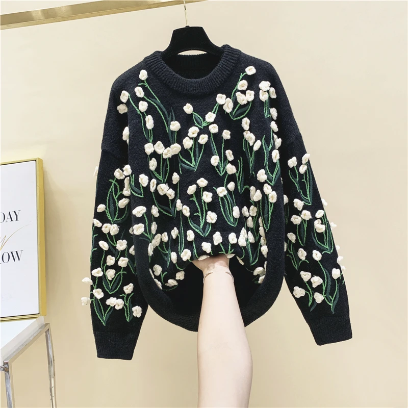Autumn Flower Knitted Women Manual Embroidery Sweaters Pullovers Long Sleeve Sweater Slim Pull Femme Jumpers Sueter Mujer New 
Autumn Flower Knitted Women Manual Embroidery Sweaters Pullovers Long Sleeve Sweater Slim Pull Femme Jumpers Sueter Mujer New