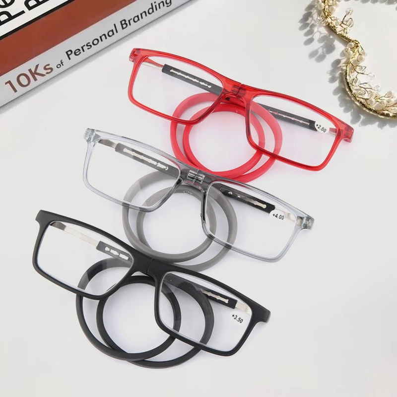 +1.0 To +4.0 New Magnet Can Hang Neck Presbyopia Glasses Soft Strap Silicone Material Foldable Clear Lens Reading Glasses
+1.0 To +4.0 New Magnet Can Hang Neck Presbyopia Glasses Soft Strap Silicone Material Foldable Clear Lens Reading Glasses