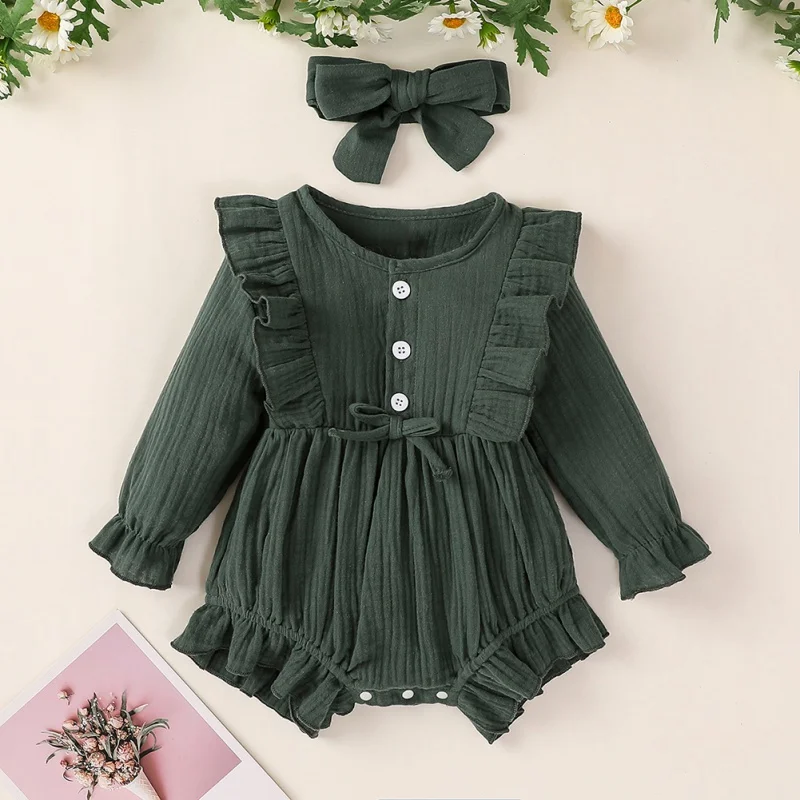 Spring/Autumn Cute Baby Girl Cotton Linen Romper Newborn Ruffled Long Sleeved Shorts Jumpsuit With Headband Set 0-12M Hot
Spring/Autumn Cute Baby Girl Cotton Linen Romper Newborn Ruffled Long Sleeved Shorts Jumpsuit With Headband Set 0-12M Hot