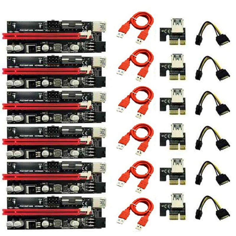 6 шт. VER009 USB 3.0 PCI-E Райзер VER 009S Экспресс 1X до 16X Райзер адаптер карта SATA 15Pin до 6 Pin кабель питания
6 шт. VER009 USB 3.0 PCI-E Райзер VER 009S Экспресс 1X до 16X Райзер адаптер карта SATA 15Pin до 6 Pin кабель питания
