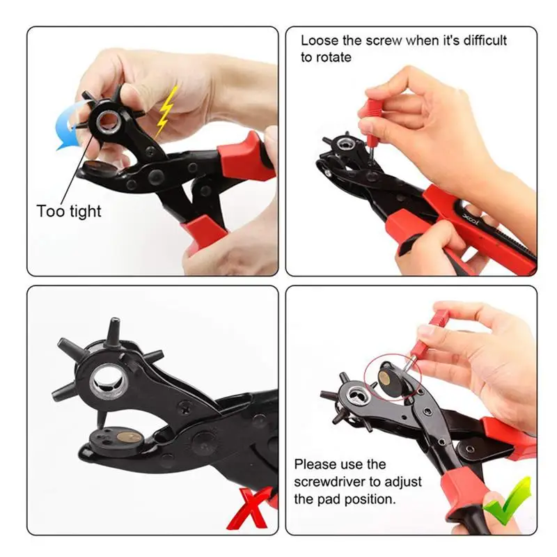 Leather Belt Hole Punch Plier Set Eyelet Puncher Revolve Sewing Machine Bag Setter Tool Watchband Strap Household Leathercraft
Leather Belt Hole Punch Plier Set Eyelet Puncher Revolve Sewing Machine Bag Setter Tool Watchband Strap Household Leathercraft