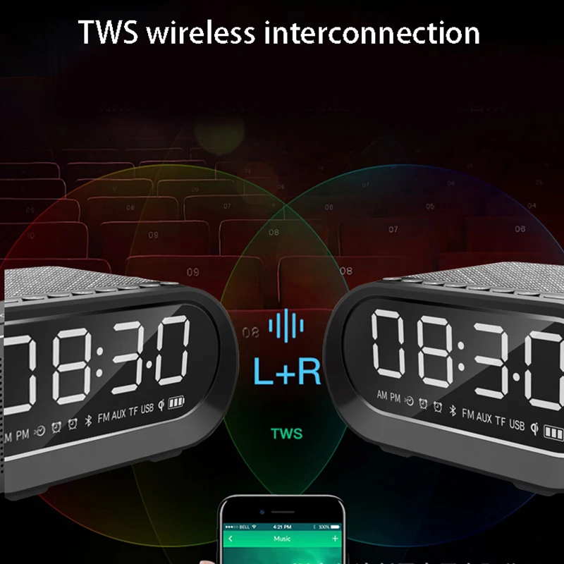 Portable Wireless Bluetooth Speaker Alarm Clock Subwoofer with Wireless Charging FM Radio
Portable Wireless Bluetooth Speaker Alarm Clock Subwoofer with Wireless Charging FM Radio