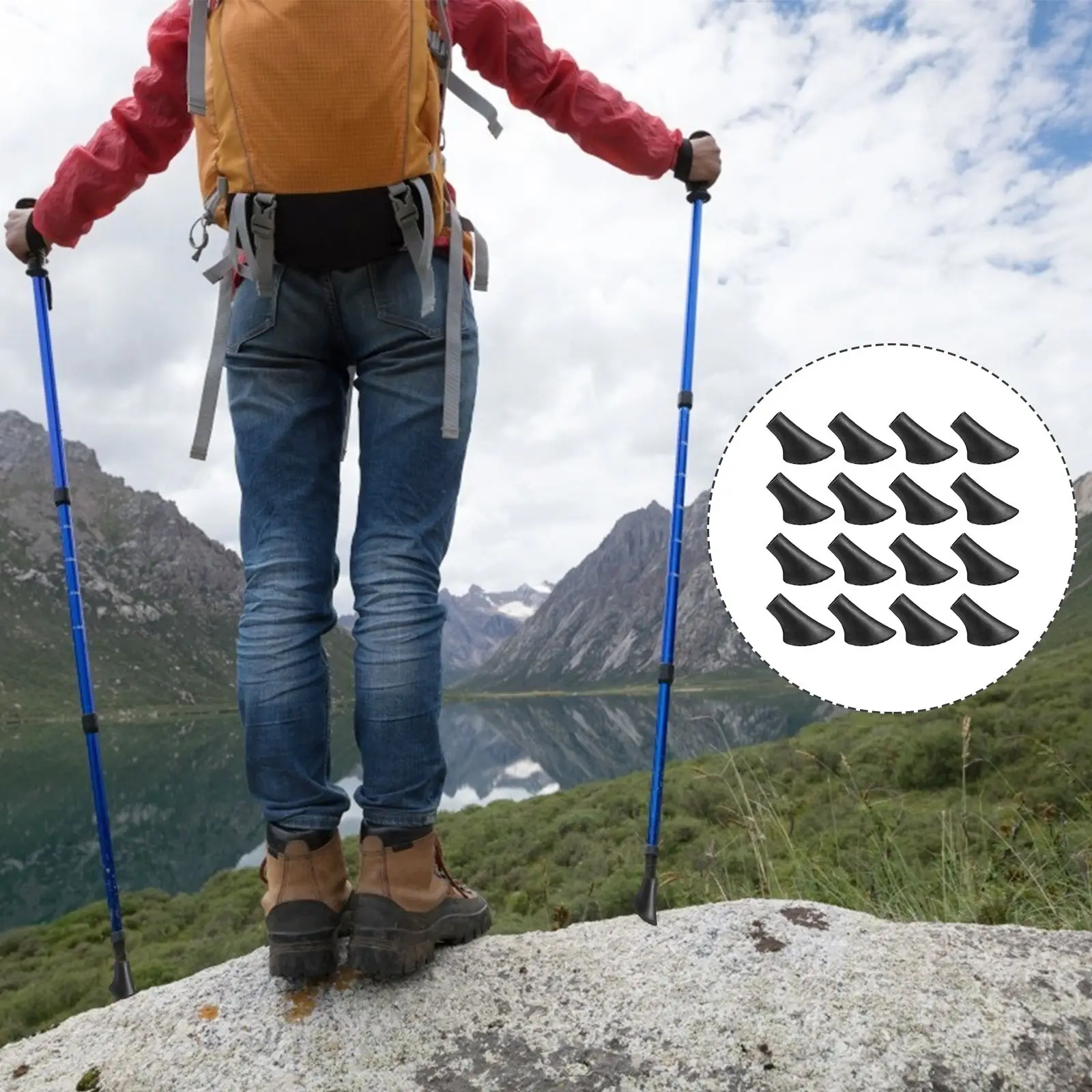 

16pcs Durable Black Walking Pole Head Cover Trekking Pole Tip Protectors for Alpenstock