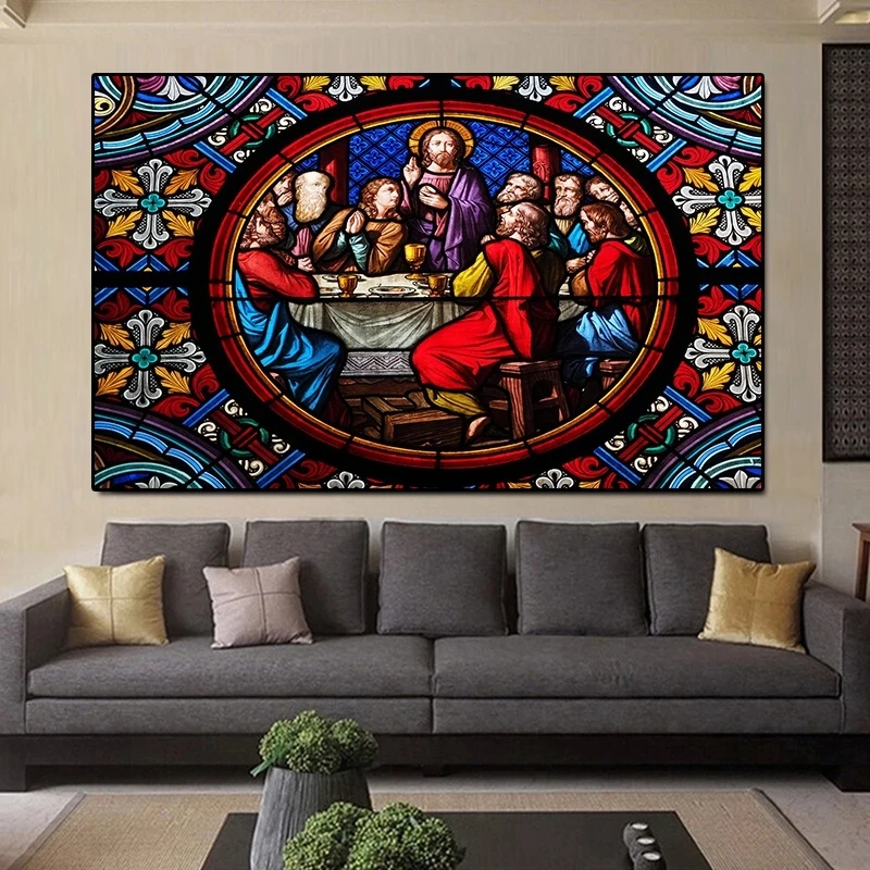 

Graffiti glass art last supper paintings and posters printed on canvas family living room art pictures decorative paintings