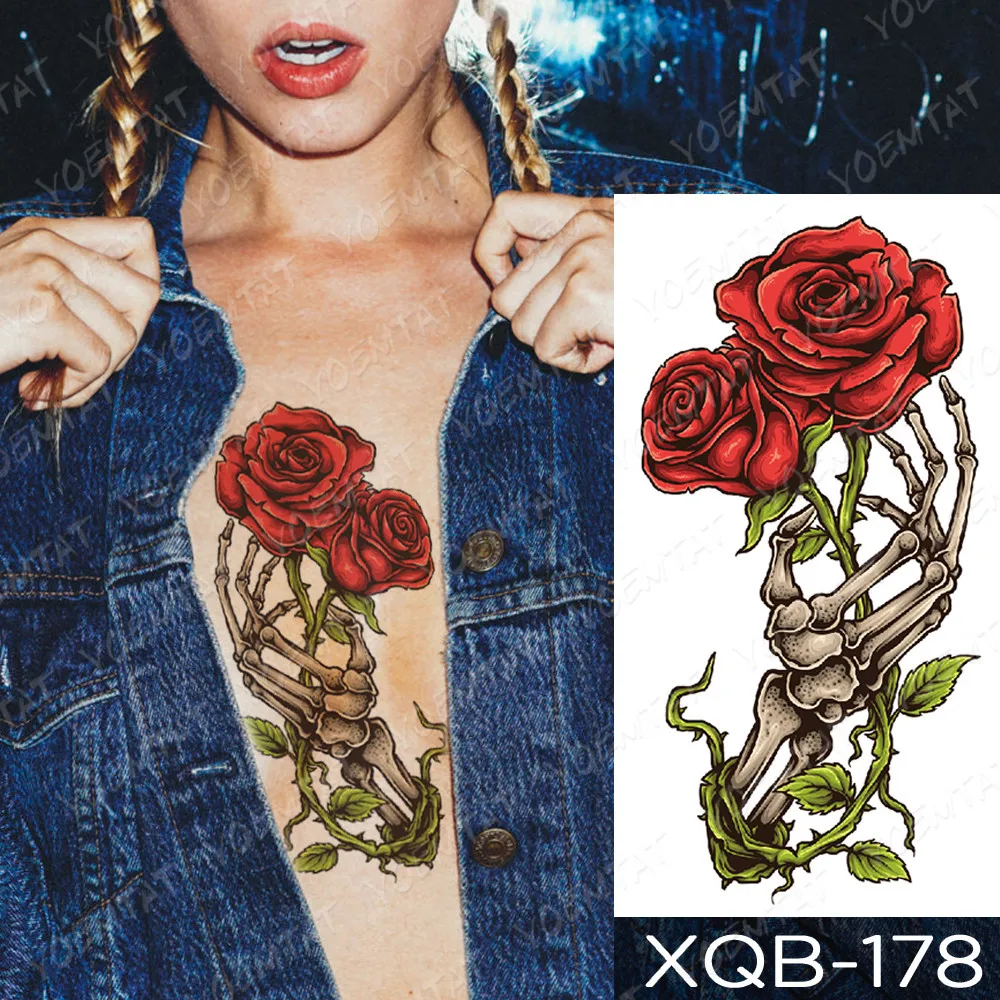 Водонепроницаемая Временная тату-наклейка с изображением черепа розы руки зомби