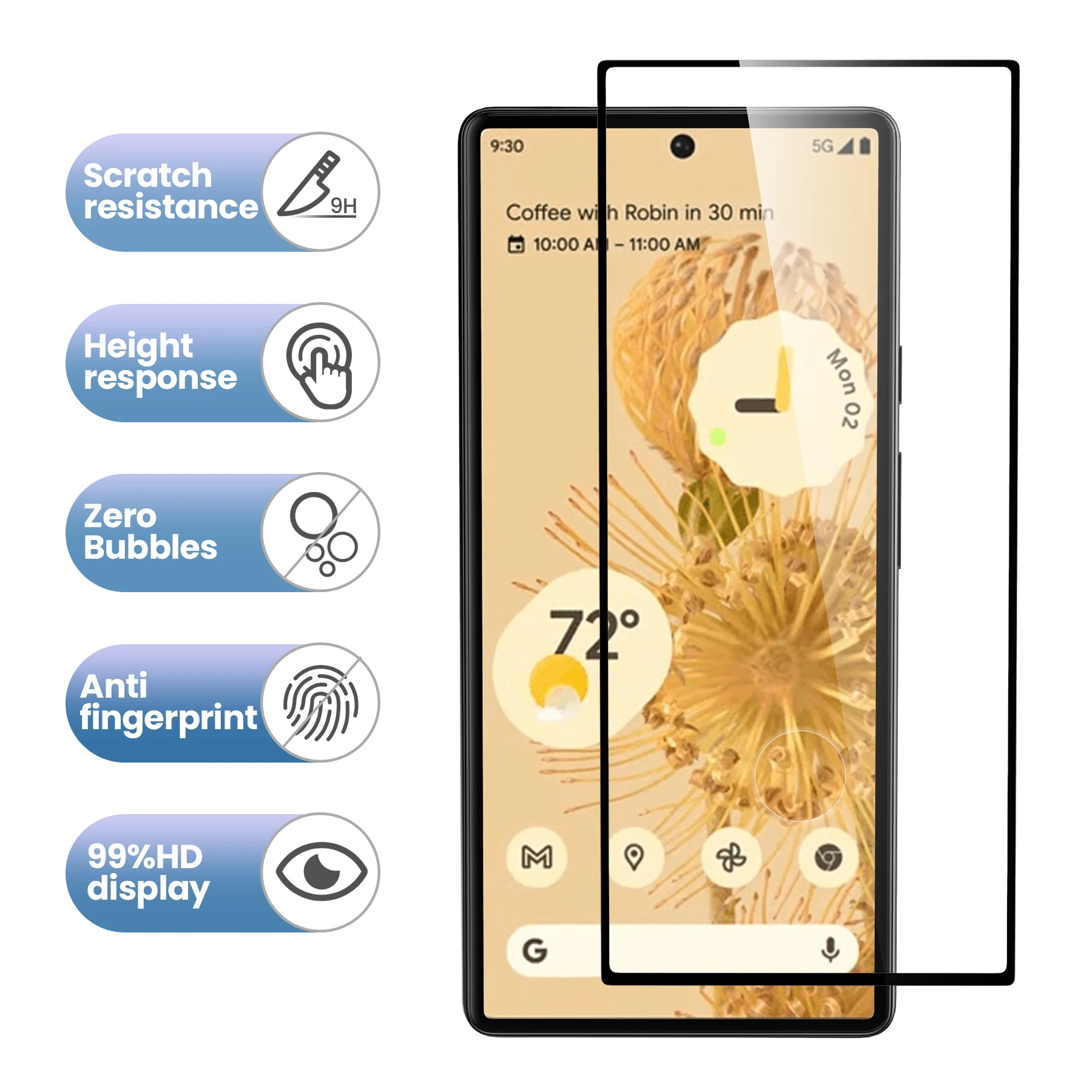 Tempered Glass for Google Pixel 6 Pro Full Cover Screen Protector with Fingerprint Unlocking Hole Scratch Resistant Film
Tempered Glass for Google Pixel 6 Pro Full Cover Screen Protector with Fingerprint Unlocking Hole Scratch Resistant Film