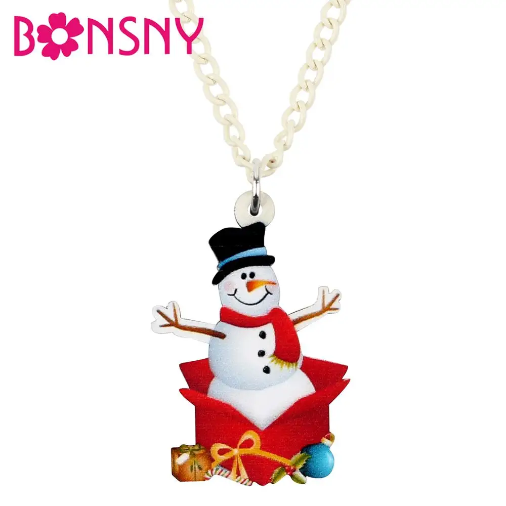 

Bonsny Acrylic Christmas Gift Box Snowman Necklace Pendent Choker Jewelry Lady Girls Teen Festival Decoration Gift 2019 New Bulk