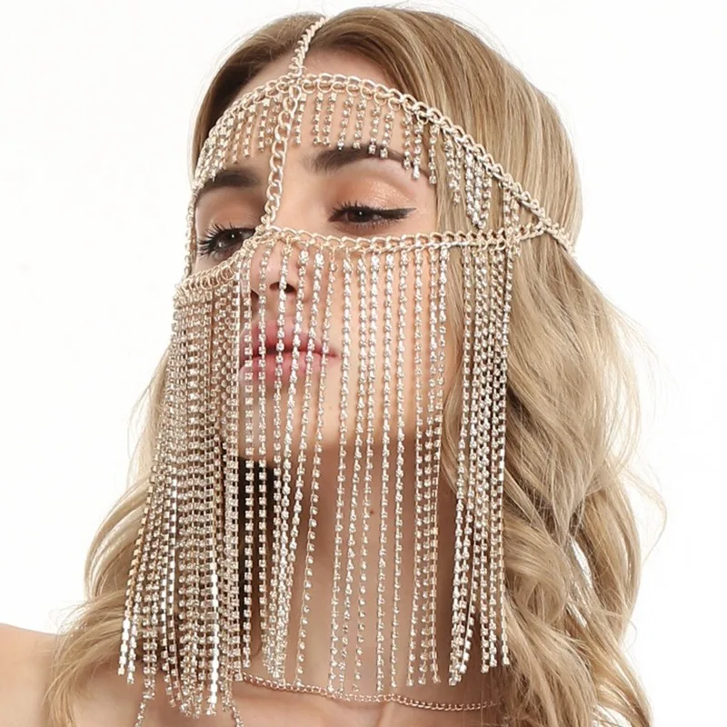 Designer Mask Fashion Curtain Veil Masks Rhinestone Chain Face Mask Dance Party Nightclub Accessories Head Decor Jewelry Gifts
Designer Mask Fashion Curtain Veil Masks Rhinestone Chain Face Mask Dance Party Nightclub Accessories Head Decor Jewelry Gifts